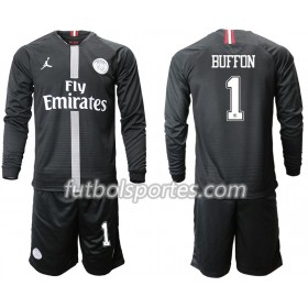 Camisetas Paris Saint Germain BUFFON 1 Jordan Negro Niños Tercera Equipacion 2018/2019 Manga Larga